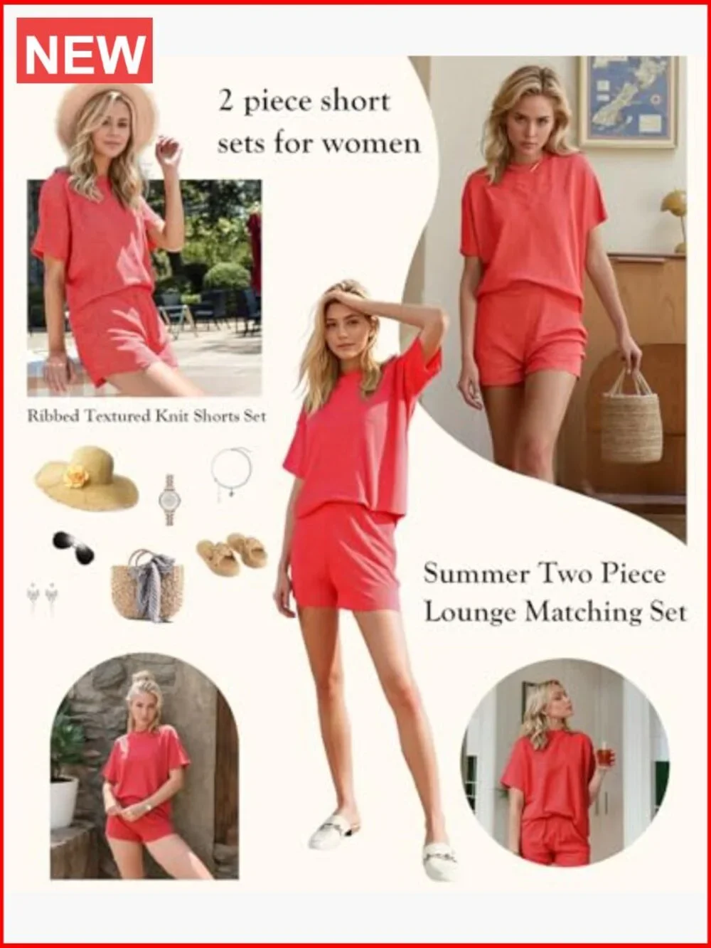 Women's 2 Piece Shorts Set Ribbed Lounge Set Summer Casual Outfit Matching Set